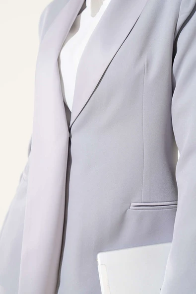 Saten Garnili Ceket İkili Takım Gri - Resim 4