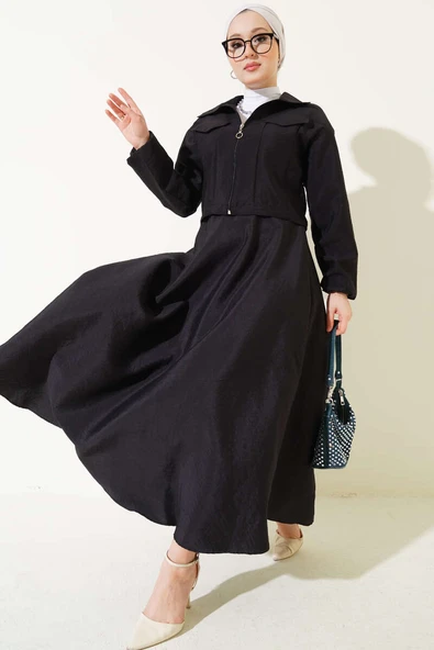 Fermuarlı Cep Kapaklı Etekli Takım Siyah ürün görseli 1