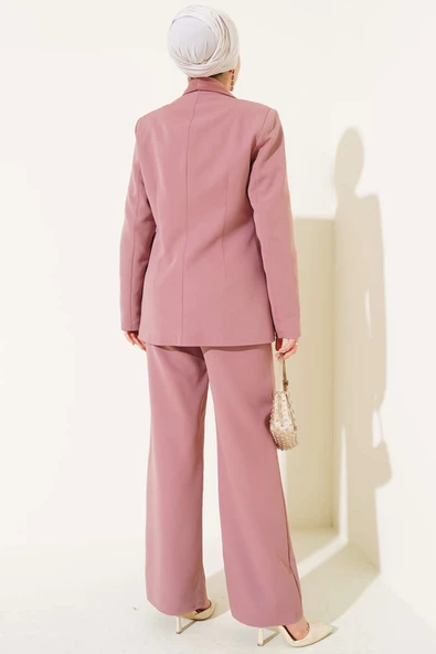 Saten Garnili Ceket İkili Takım Gül Kurusu - Resim 3