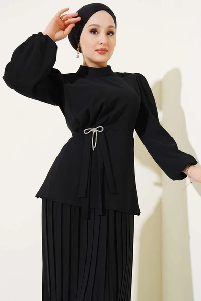 Pilise Etekli Tunik İkili Takım Siyah - Resim 2