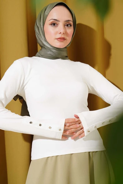 Bileği Metal Düğmeli Body Ekru ürün görseli 1