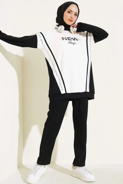 Loyşa Baskılı Pullu İkili Takım Siyah ürün görseli 1