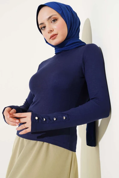 Bileği Metal Düğmeli Body Lacivert - Resim 2