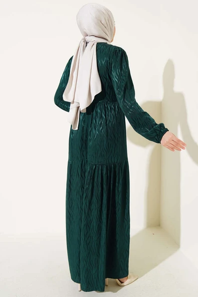 Dalga Desen Jakar Elbise Zümrüt - Resim 3