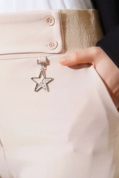 Aksesuarlı Pantolon Bej - Resim 4