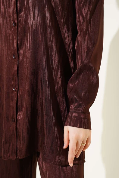 Desenli Jakar Tunik İkili Takım Kahve - Resim 4