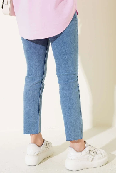 Boru Paça Sökük Jean Pantolon Kar Orta - 3