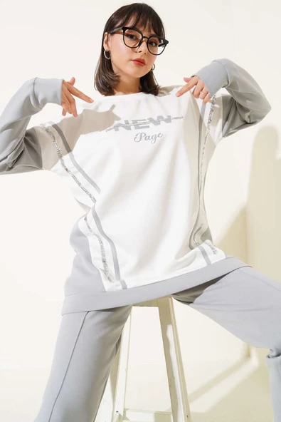 Loyşa Baskılı Pullu İkili Takım Gri - Resim 2