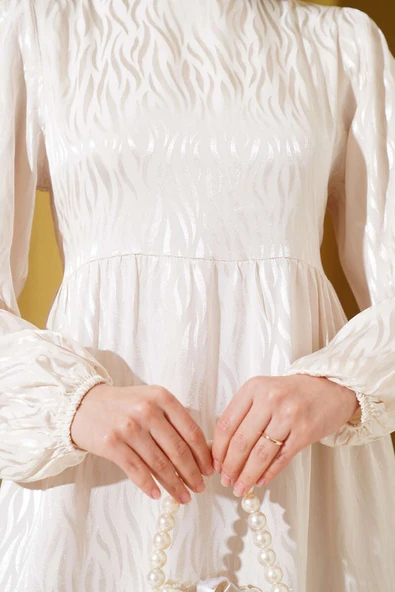 Dalga Desen Jakar Elbise Taş - Resim 4