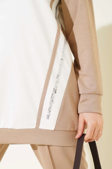 Loyşa Baskılı Pullu İkili Takım Bej - Resim 4