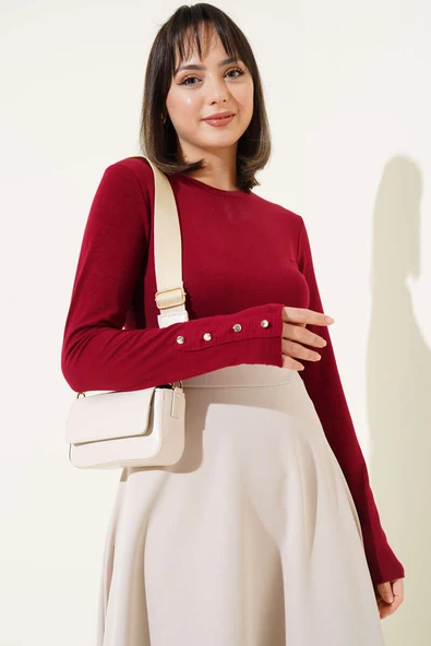 Bileği Metal Düğmeli Body Bordo - Resim 2