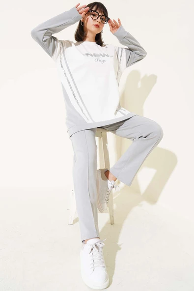 Loyşa Baskılı Pullu İkili Takım Gri ürün görseli 1