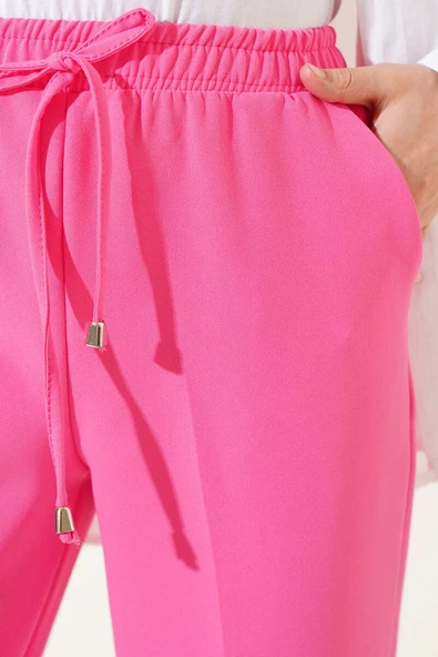 Beli Lastikli Dar Paça Pantolon Pembe - Resim 4