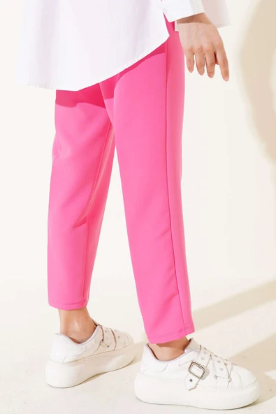 Beli Lastikli Dar Paça Pantolon Pembe - Resim 3