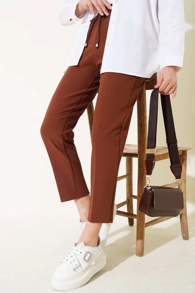 Beli Lastikli Dar Paça Pantolon Kahve ürün görseli 1