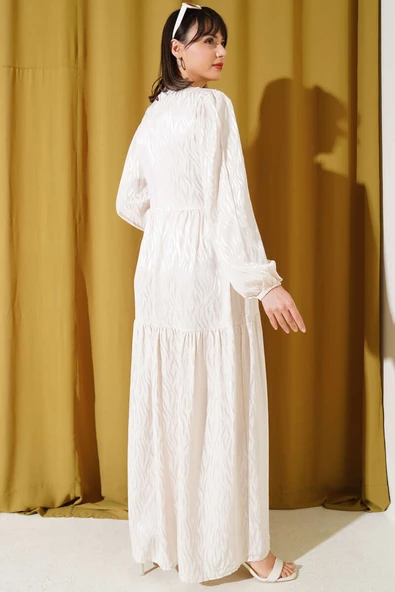 Dalga Desen Jakar Elbise Taş - Resim 3