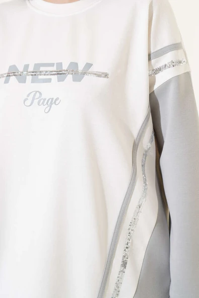 Loyşa Baskılı Pullu İkili Takım Gri - Resim 4