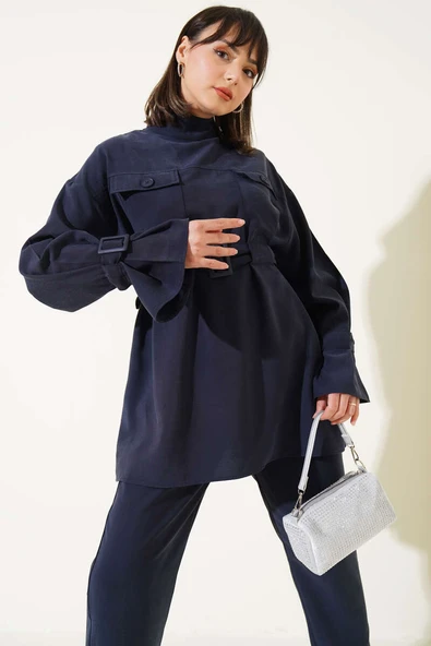 Göğüs Cepli Bileği Kemerli İkili Takım Lacivert ürün görseli 1