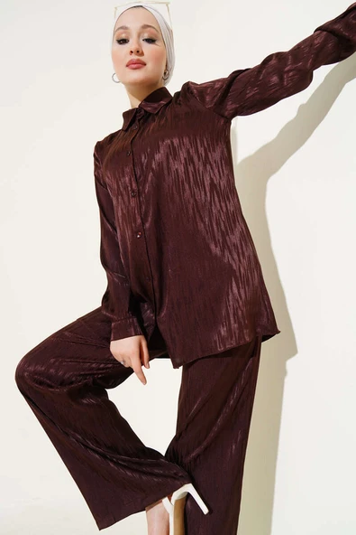 Desenli Jakar Tunik İkili Takım Kahve ürün görseli 1