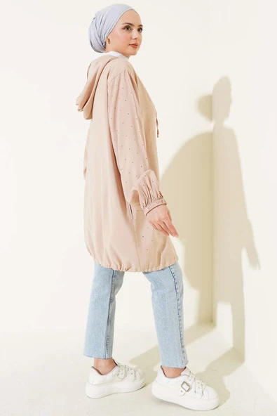 Taş Süslemeli Fermuarlı Hırka Bisküvi - Resim 3