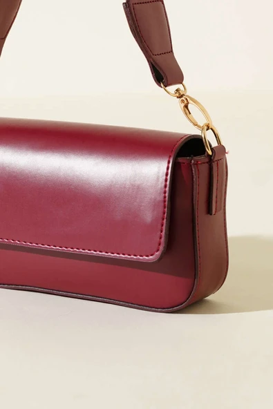 Tek Gözlü Mıknatıslı Kol Çantası Bordo - Resim 3