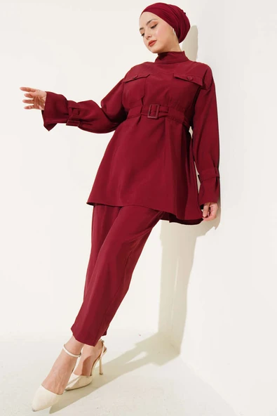 Göğüs Cepli Bileği Kemerli İkili Takım Bordo ürün görseli 1