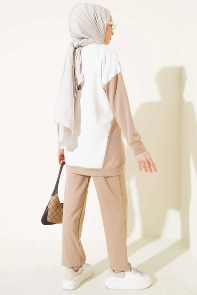 Loyşa Baskılı Pullu İkili Takım Bej - Resim 3