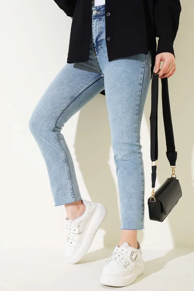 Boru Paça Sökük Jean Pantolon Açık Kar - 2