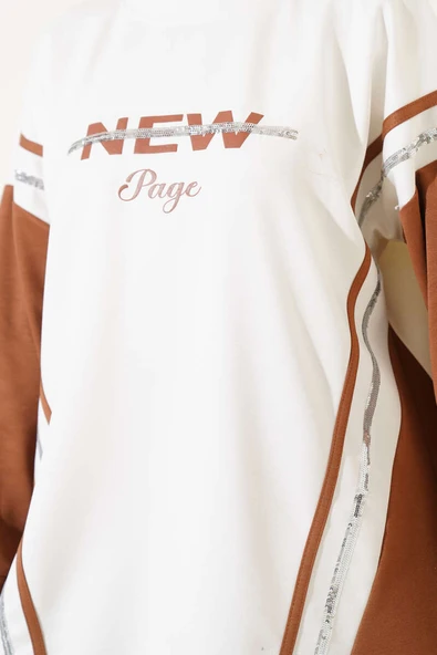 Loyşa Baskılı Pullu İkili Takım Kestane - Resim 4