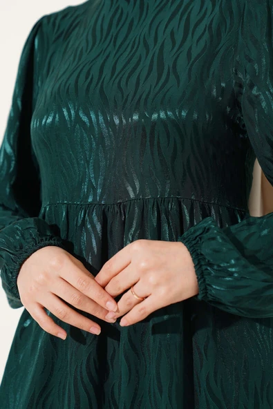 Dalga Desen Jakar Elbise Zümrüt - Resim 4