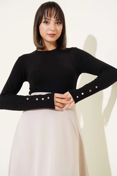 Bileği Metal Düğmeli Body Siyah - Resim 2