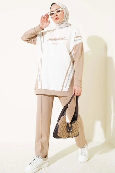 Loyşa Baskılı Pullu İkili Takım Bej ürün görseli 1