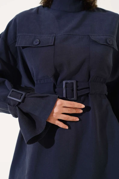 Göğüs Cepli Bileği Kemerli İkili Takım Lacivert - Resim 4