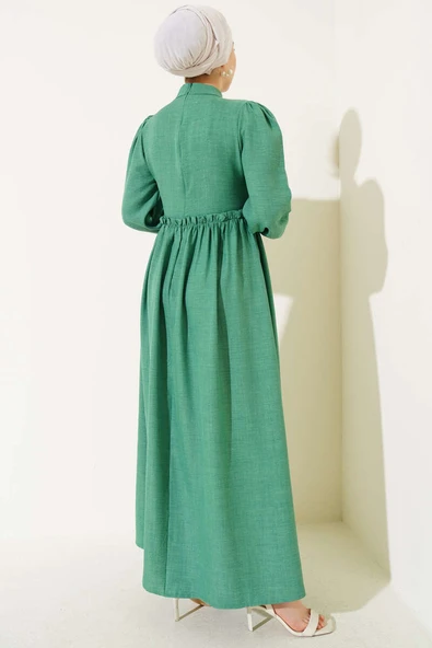 Tül Çiçekli Elbise Yeşil - Resim 3