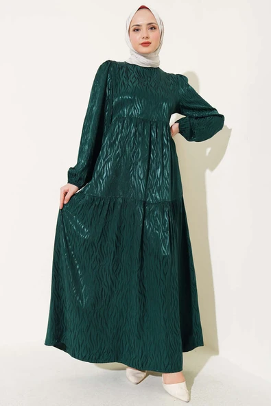 Dalga Desen Jakar Elbise Zümrüt ürün görseli 1