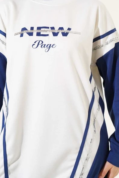 Loyşa Baskılı Pullu İkili Takım Lacivert - Resim 4