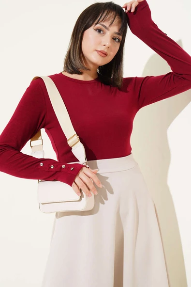 Bileği Metal Düğmeli Body Bordo