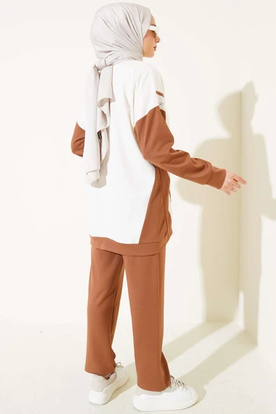 Loyşa Baskılı Pullu İkili Takım Kestane - Resim 3