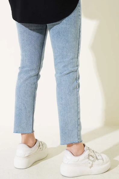 Boru Paça Sökük Jean Pantolon Açık Kar - 3