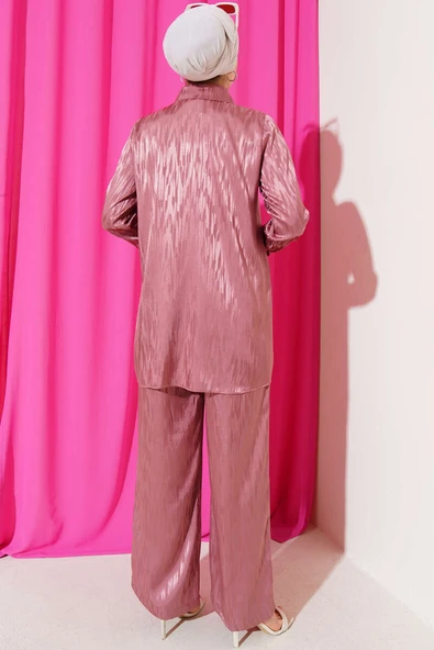 Desenli Jakar Tunik İkili Takım Gül Kurusu - Resim 3