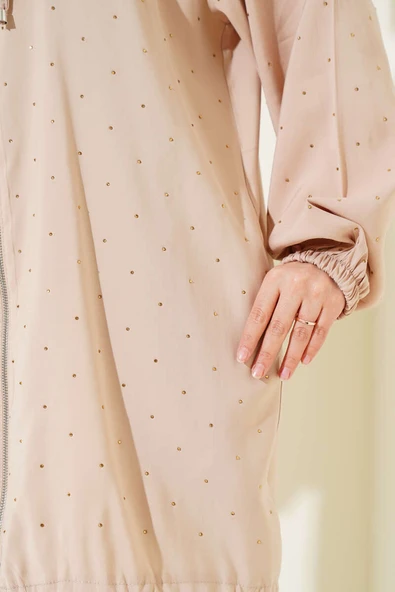 Taş Süslemeli Fermuarlı Hırka Bisküvi - Resim 4