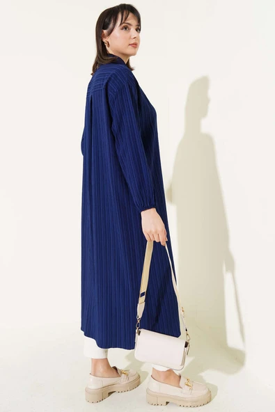 Ağaç Kabuğu Uzun Gömlek Lacivert - Resim 3