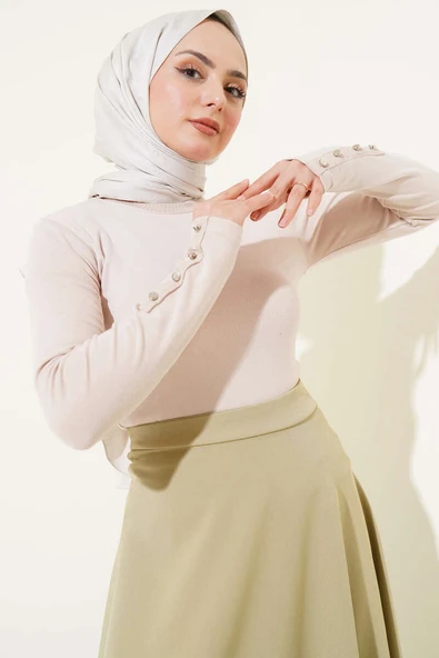 Bileği Metal Düğmeli Body Bej - Resim 2