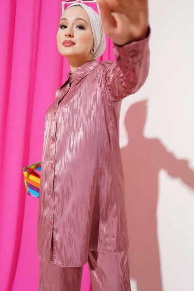 Desenli Jakar Tunik İkili Takım Gül Kurusu - Resim 2