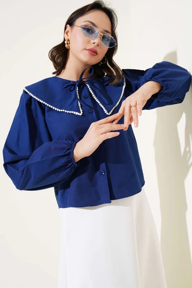 İncili Denizci Yaka Kısa Gömlek Lacivert ürün görseli 1