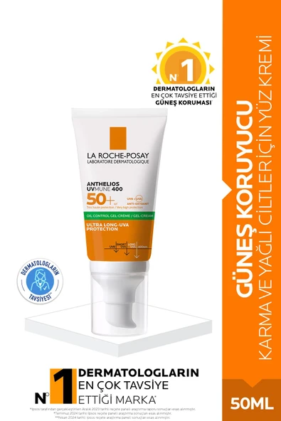 LA ROCHE POSAY Anthelios Oil Control Gel Cream Spf50+ Yağlı ve Karma Ciltler İçin Yüz Güneş Kremi 50ml