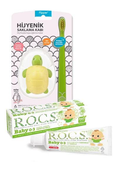 R.O.C.S. Baby Papatya Özlü Diş Macunu Flipper Figürlü Saklama Kabı -kaplumbağa