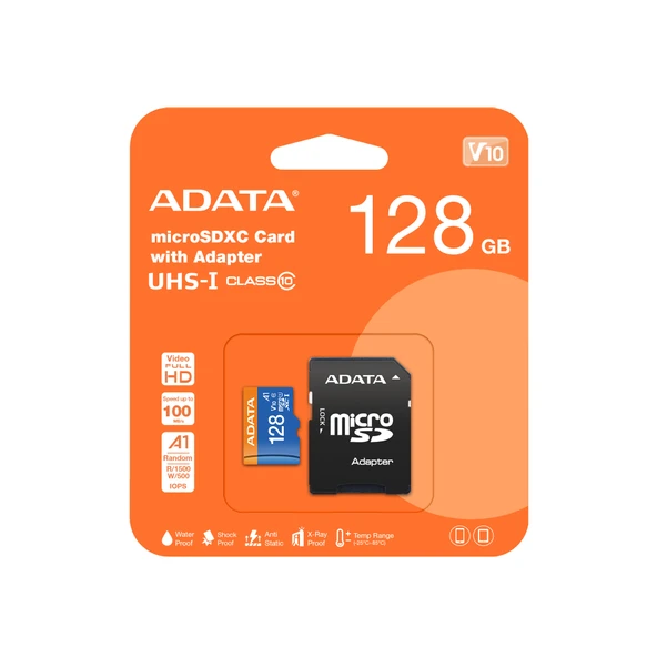 ADATA  premier 128gb 100mb/s class10 a1 adaptörlü microsdxc hafiza karti