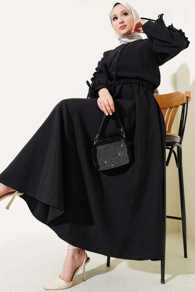 Kolları Büzgülü Ceketli Jile İkili Takım Siyah ürün görseli 1