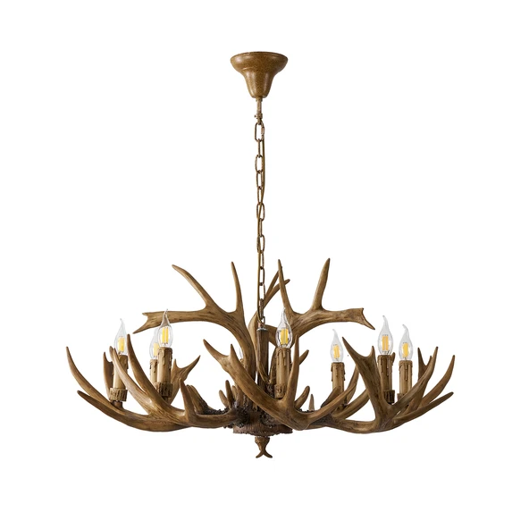 Apliqa Zoye Ahşap 8'li Geyik Boynuzu Desenli Modern Kafe Restoran. Salon Avize - Resim 2